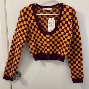 Zara checkered crop sweater